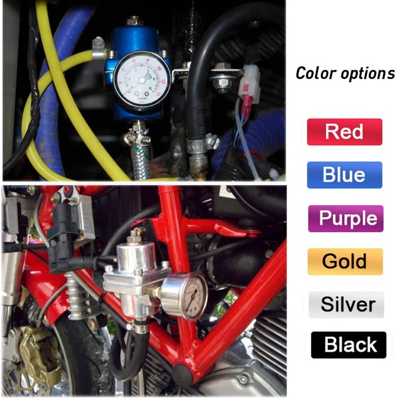 BARTOO Universal Adjustable Fuel Pressure Regulator Kit, Aluminum Fuel Regulator, Adjustable Gas Oil Injection Pressure Regulator with 0-140 PSI Gauge -Gold - Image 5